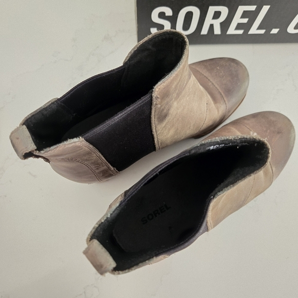 Sorel Lea Wedge Leather Boots Brown Gray Black Kettle Taupe Size 7.5 NL2334 - Picture 7 of 10